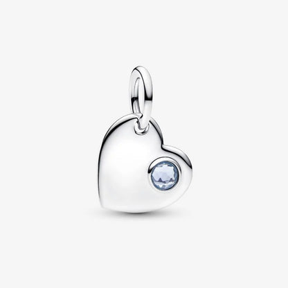 Charm Pendente Cuore con Pietra Azzura Marzo