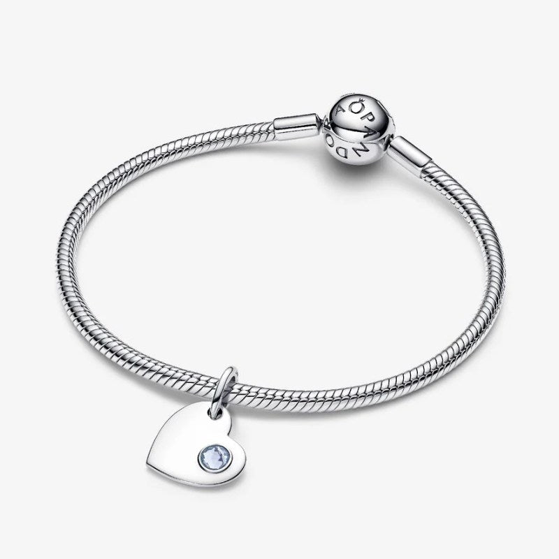 Charm Pendente Cuore con Pietra Azzura Marzo