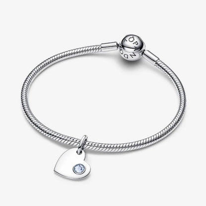 Charm Pendente Cuore con Pietra Azzura Marzo