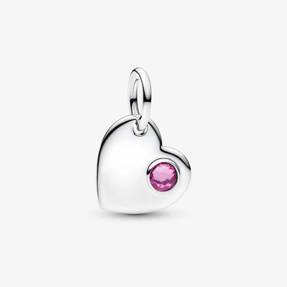 Charm Pendente Cuore con Pietra Rosa Scuro Ottobre