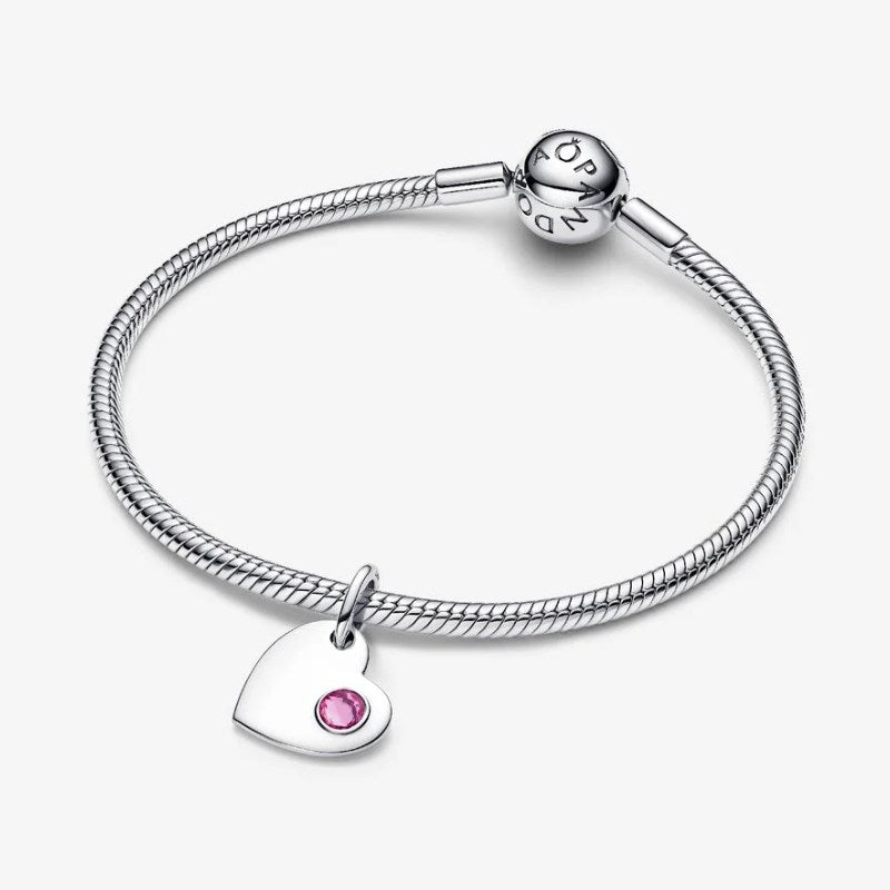 Charm Pendente Cuore con Pietra Rosa Scuro Ottobre