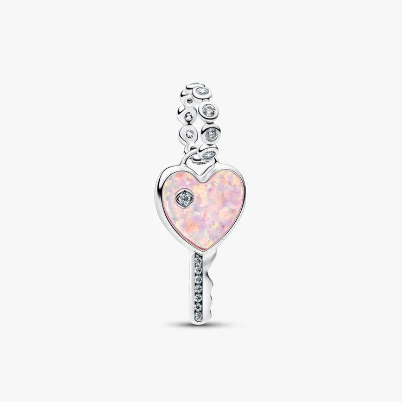 Charm Pendente Chiave a Cuore Opale Rosa