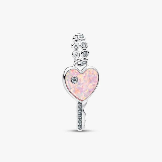 Charm Pendente Chiave a Cuore Opale Rosa