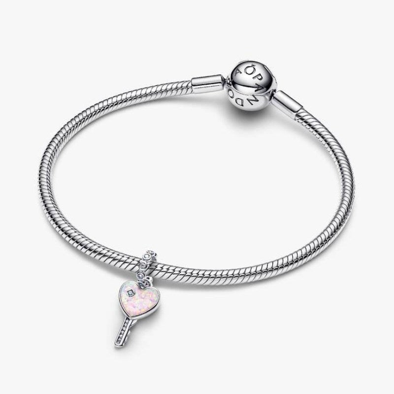 Charm Pendente Chiave a Cuore Opale Rosa