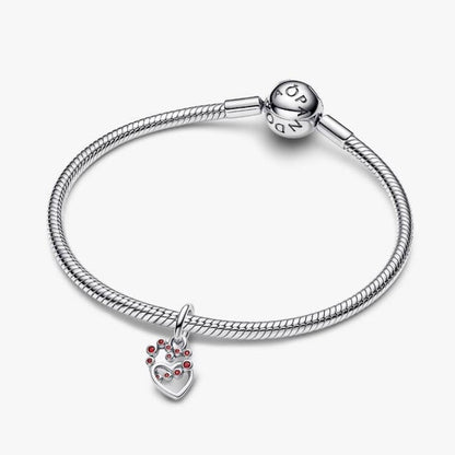 Charm Pendente Cuori Intrecciati con Cristalli Rossi