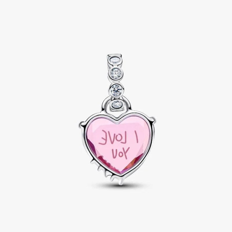 Charm Pendente Cuore Rosa Ti Voglio Bene Mamma