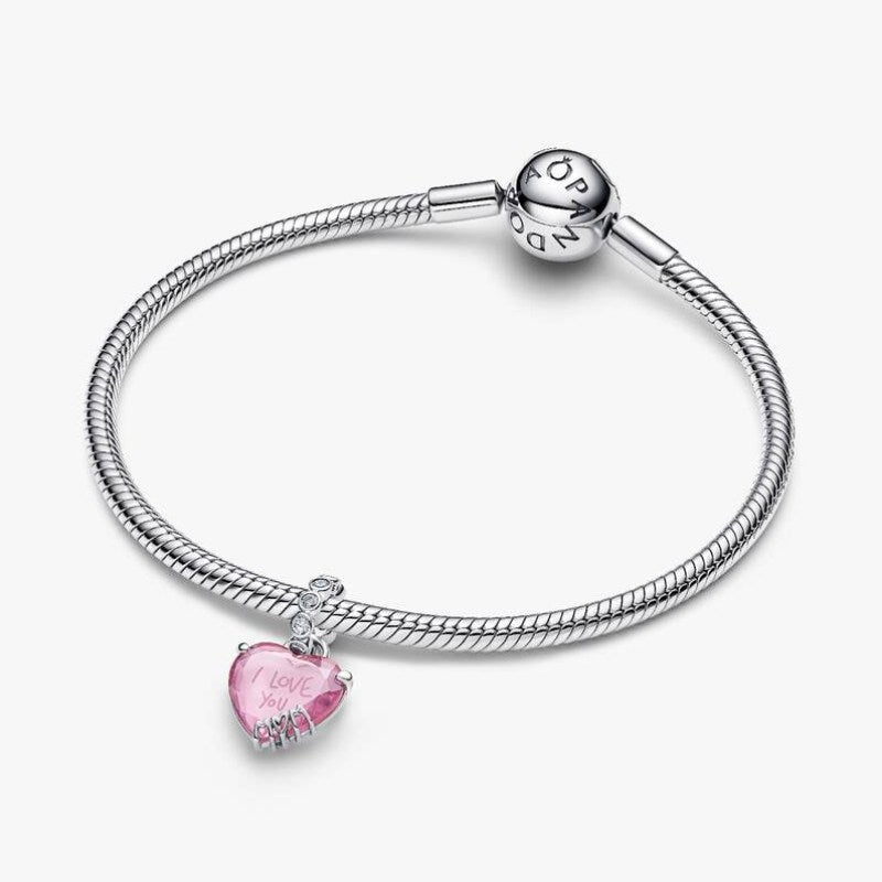 Charm Pendente Cuore Rosa Ti Voglio Bene Mamma