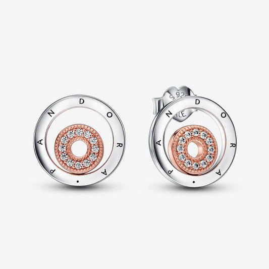 Two-tone Circle Earrings with Logo and Pavé