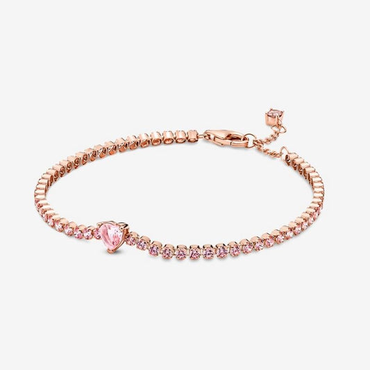 Pink Tennis Bracelet with Heart in Relief