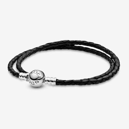 Bracciale in Pelle Nero Doppio