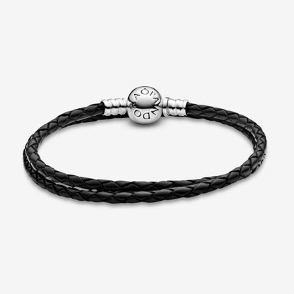 Bracciale in Pelle Nero Doppio