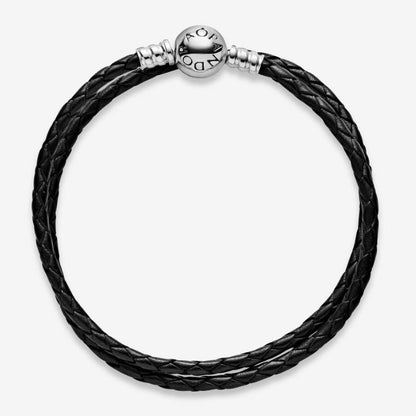 Bracciale in Pelle Nero Doppio