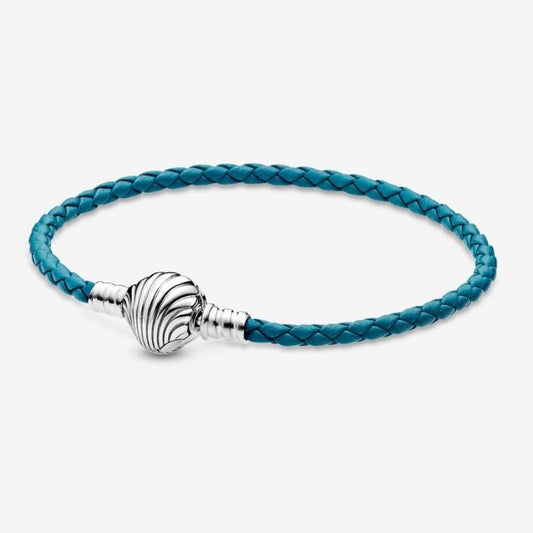 Turquoise leather bracelet with shell clasp