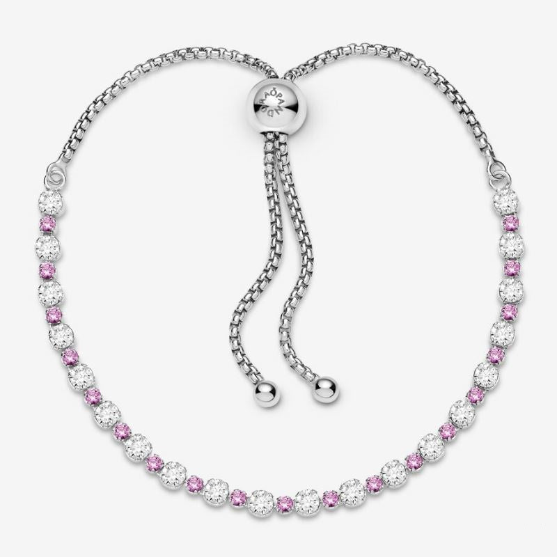 Pink Tennis Bracelet with Adjustable Closure