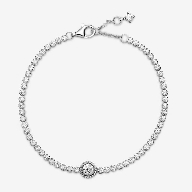 Bracciale Tennis Elastico In Cristallo E Zirconi - Argento Boho - Gioiello Scintillante Per Donna E Ragazza