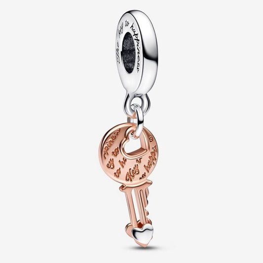 Key to Happiness Pendant Charm with Sliding Heart