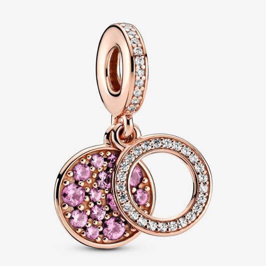 Double pendant charm with sparkling pink disc