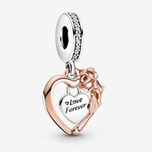 Heart and Rose Pendant Charm