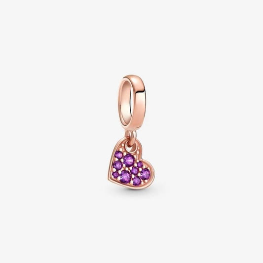 Charm colgante corazón oblicuo con pavé morado