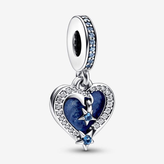 Blue Heart and Stars Pendant Charm