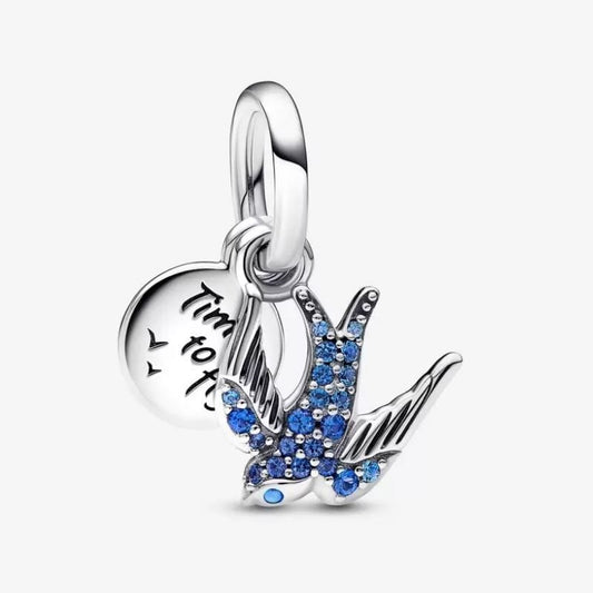 Charm Colgante Golondrina con Piedras Azules