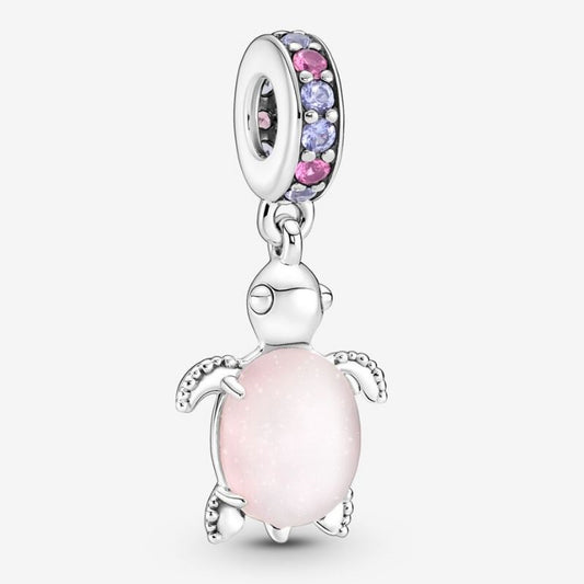 Charm Colgante Tortuga Marina Rosa en Cristal de Murano