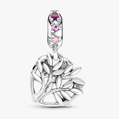 Charm pendente a cuore rosa Albero della famiglia